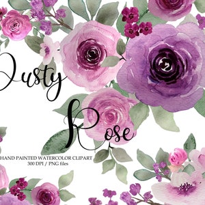 Dusty Rose Watercolor Flowers Clipart Dusty Pink Blush Light Floral Clip Art Wedding Clipart PNG