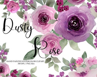 Dusty Rose Watercolor Flowers Clipart Dusty Pink Blush Light Floral Clip Art Wedding Clipart PNG