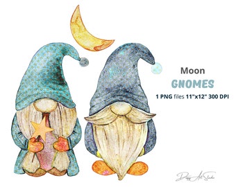 Gnomes clipart, Moon Gnomes png, sweet gnomes, Graphic design, digital clipart