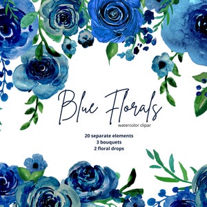 Aquarel bloemen Clipart Blauwe Bloemen Bladeren Takken Aquarel Clip Art Bloem Individuele PNG en bloem composities