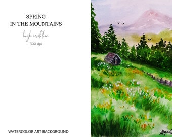 Spring Landscape Clipart - Watercolor Art - Spring - Art - Watercolor Landscape - Watercolor Spring - Watercolor Clipart