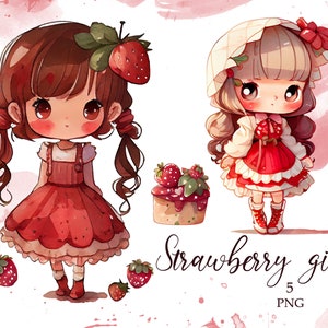 Strawberry Clipart, Strawberry Girl Clipart, Strawberry Girls Clip Art, instant download, PNG