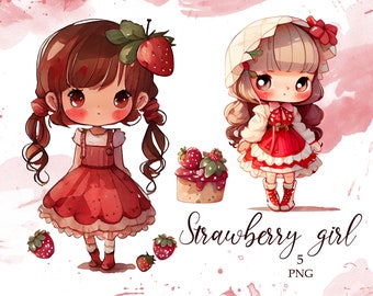 Strawberry Clipart, Strawberry Girl Clipart, Strawberry Girls Clip Art, instant download, PNG