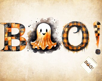 Acuarela Halloween PNG, Boo PNG, Descarga de diseño de sublimación, Halloween PNG, Otoño PNG, temporada espeluznante png, otoño png