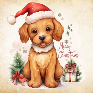 Niedliche Weihnachtscliparts - niedlicher kleiner Welpe, Frohe Weihnachten, Weihnachtsdesign, Kinderzimmer Clipart, Sublimation, Karten, Sofort download, PNG