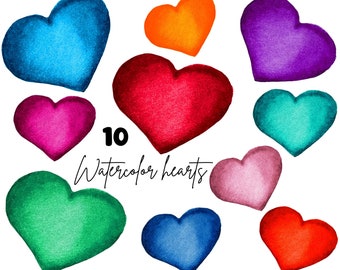 Watercolor clipart for Valentine's Day,hearts clipart,hand-drawn graphics,elements of Valentine's Day,instant download, digital clipart PNG