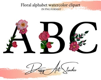 Floral Alphabet clipart, watercolor clipart, romantic wedding, wildflower, watercolor bouquet, wedding invitation, AZ  Clipart