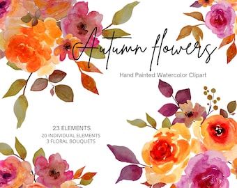 Autumn watercolor, watercolor clipart, floral arrangements, clipart, hand-painted flower, wedding clipart, autumn clipart, autumn flowers