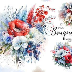 Watercolor Bouquets Clipart, Wedding bouquets, Flowers clipart, Instant download, PNG