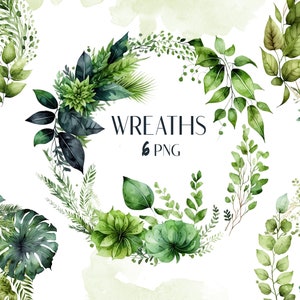 Aquarell botanische Kränze Clipart, Kränze, Hochzeit, Sofort download, PNG