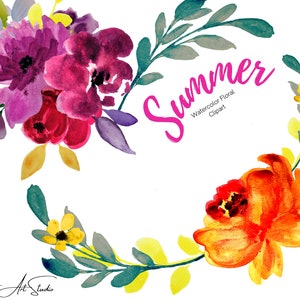 Bright Watercolor Floral Clipart Digital Download Aquarelle Summer ...