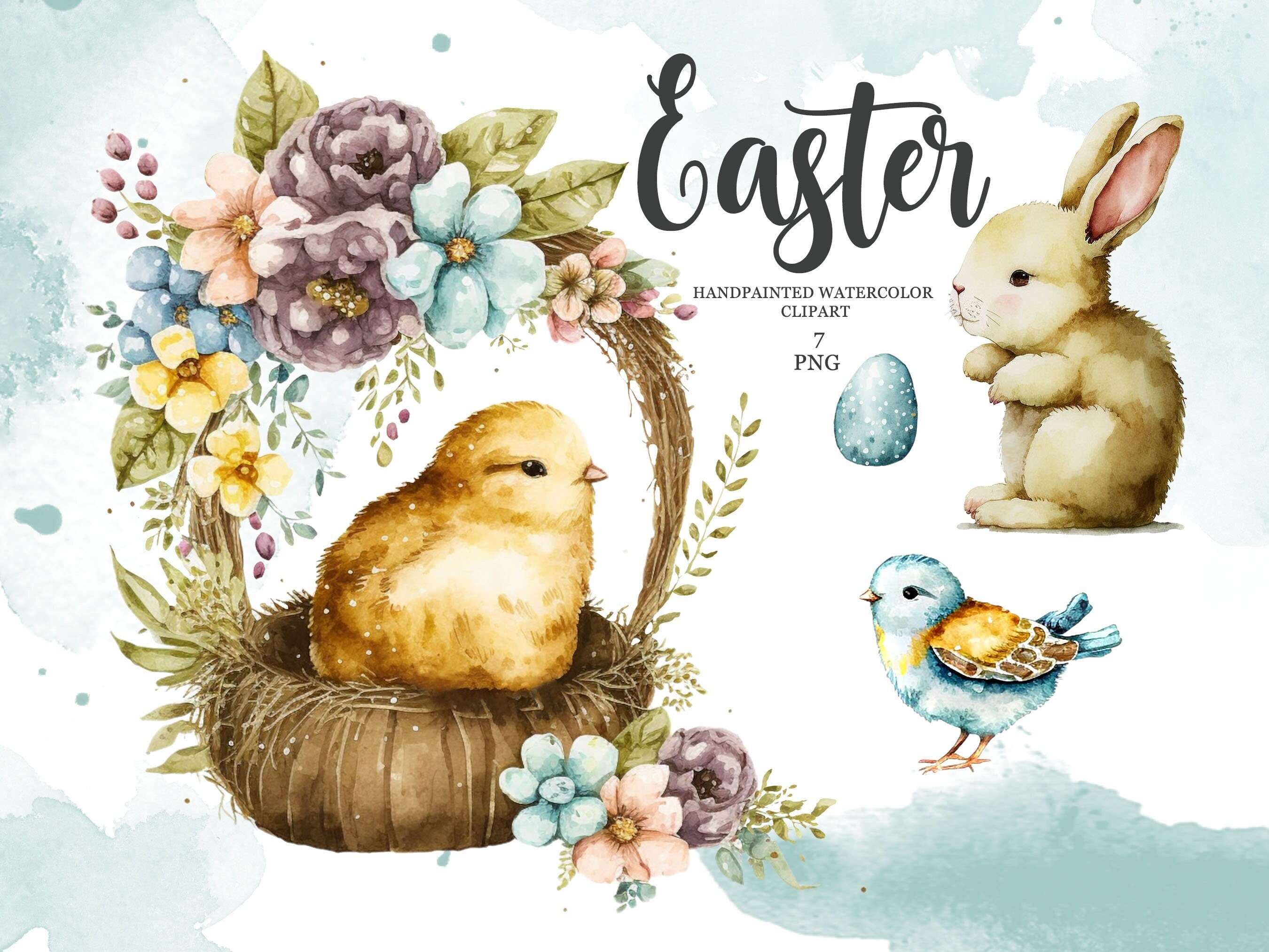 シーグラスアート『 Happy Easter～Cocktail.。.:*☆～』 Watercolor Easter Clipart, Happy Easter, Digital Download