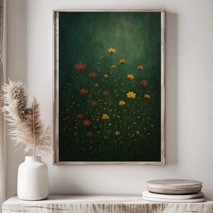 Field Of Flowers Canvas Print, Wildflower Field Framed Wall Art, Vintage Botanical Landscape Sign, Floral Decor, Modern Farmhouse Canvas Art