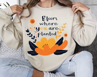 Retro flower png, Bloom where you are planted png, boho floral png