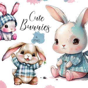 Süße Baby Hasen Clipart, Süße Clipart, Hase Clipart Bundle, Kinderzimmer Deko, PNG