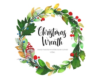 Kerstmis Clipart Aquarel Kerstkrans Kerstmis Gebladerte Vakantie Krans Frame Uitnodigingen Wenskaarten Afdrukken Handgetekend 1 PNG