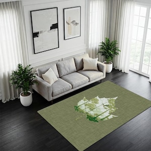 Enchanted Forest Leaf Figured Unique Botanical Rug, Washable Non-Slip Rug, Easy To Clean Living Room Rug, Forest Themed Area Rug