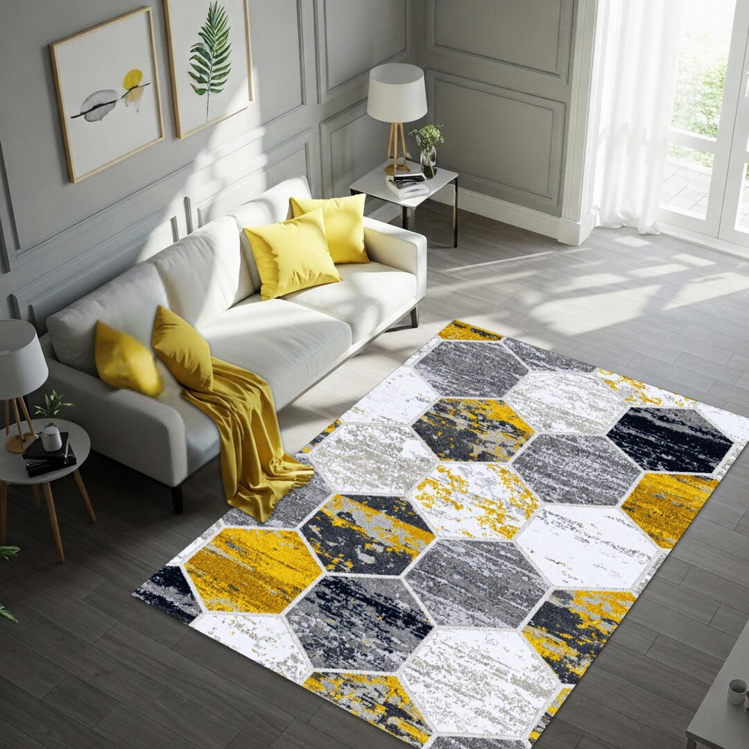 Hexagon Patchwork Area Rug: Modern Geometric Honeycomb Print - Etsy