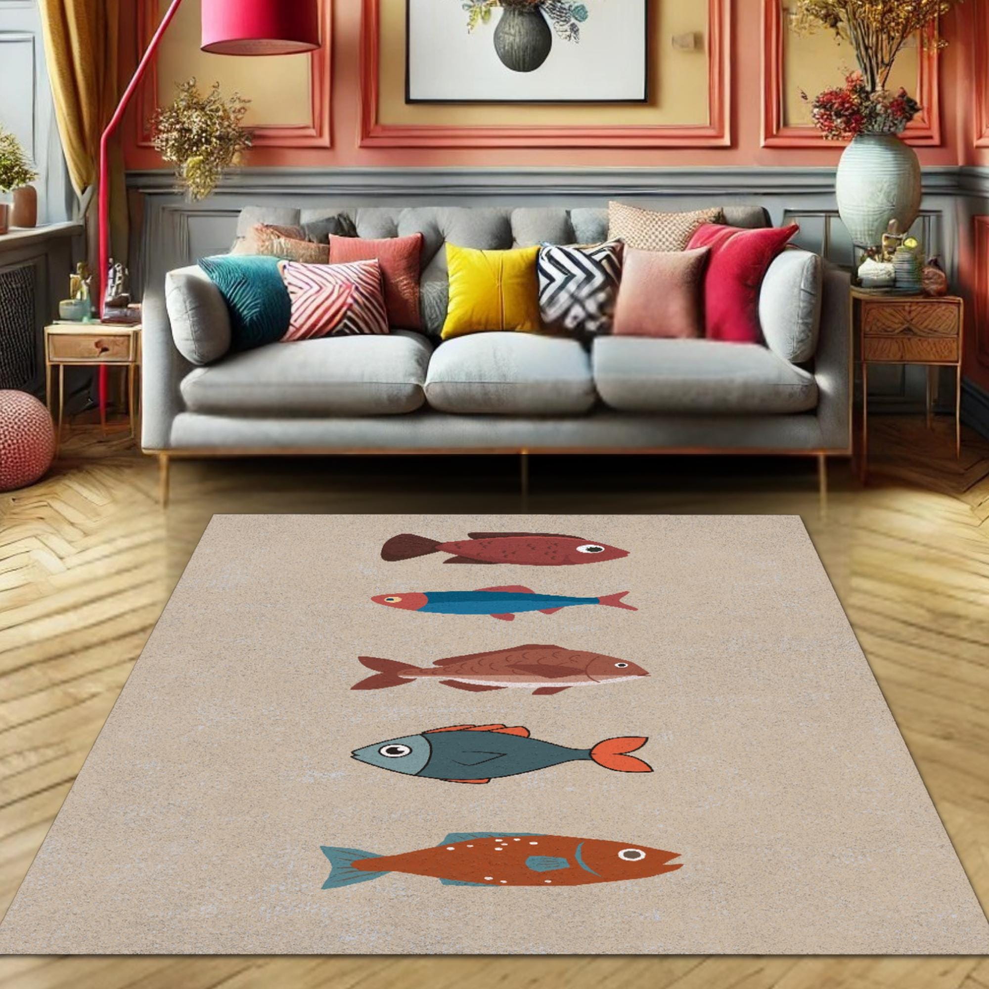 Throw Rug Fish Deep Blue Fish Woven Rug: Nautical Coastal Decor - Etsy