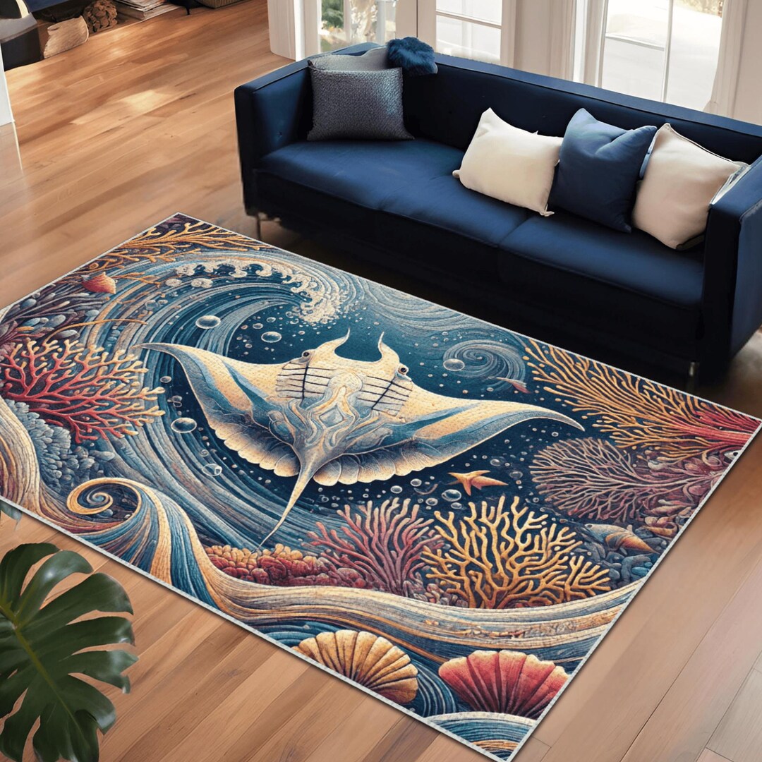 Ray Rug Manta Ray Area Rug: Marine Ocean Theme, Non-slip Woven Carpet - Etsy