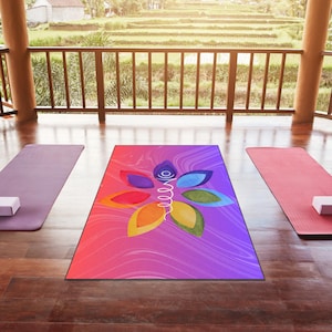 Colored Yoga Themed Rug, Unalome Symbol Rug, Harmony Spiritual Yoga Rug, Meditation Corner Rug, Yoga Lovers Rug, Yoga Lover Gift,