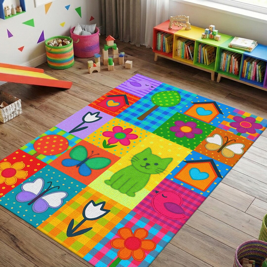 Friends Rug On Set Garden Friends Kids Rug: Colorful Nursery Rug for Playrooms - Etsy