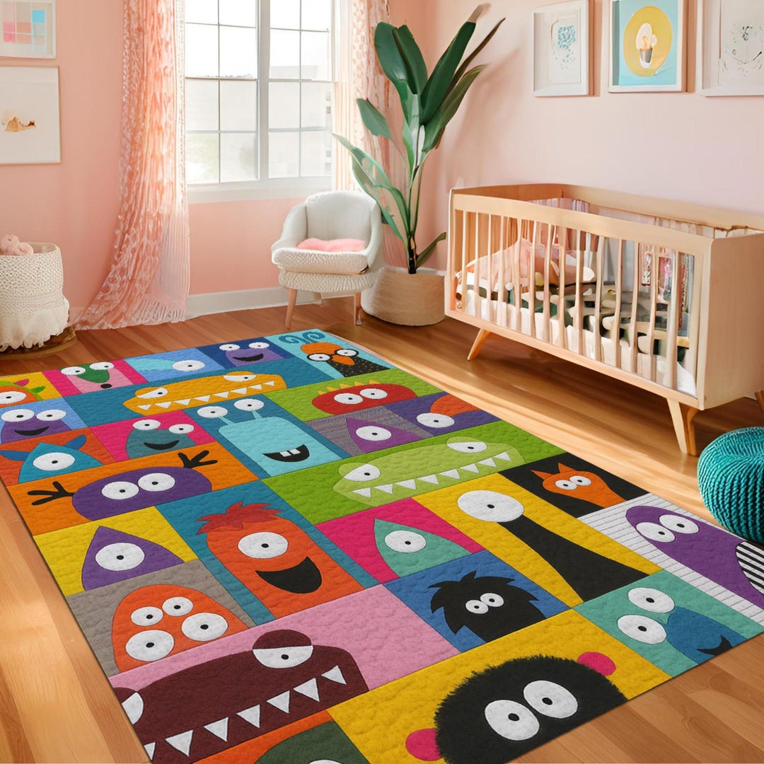 Monster Ink Rug Funny Monsters Nursery Rug: Washable Playroom Carpet - Etsy