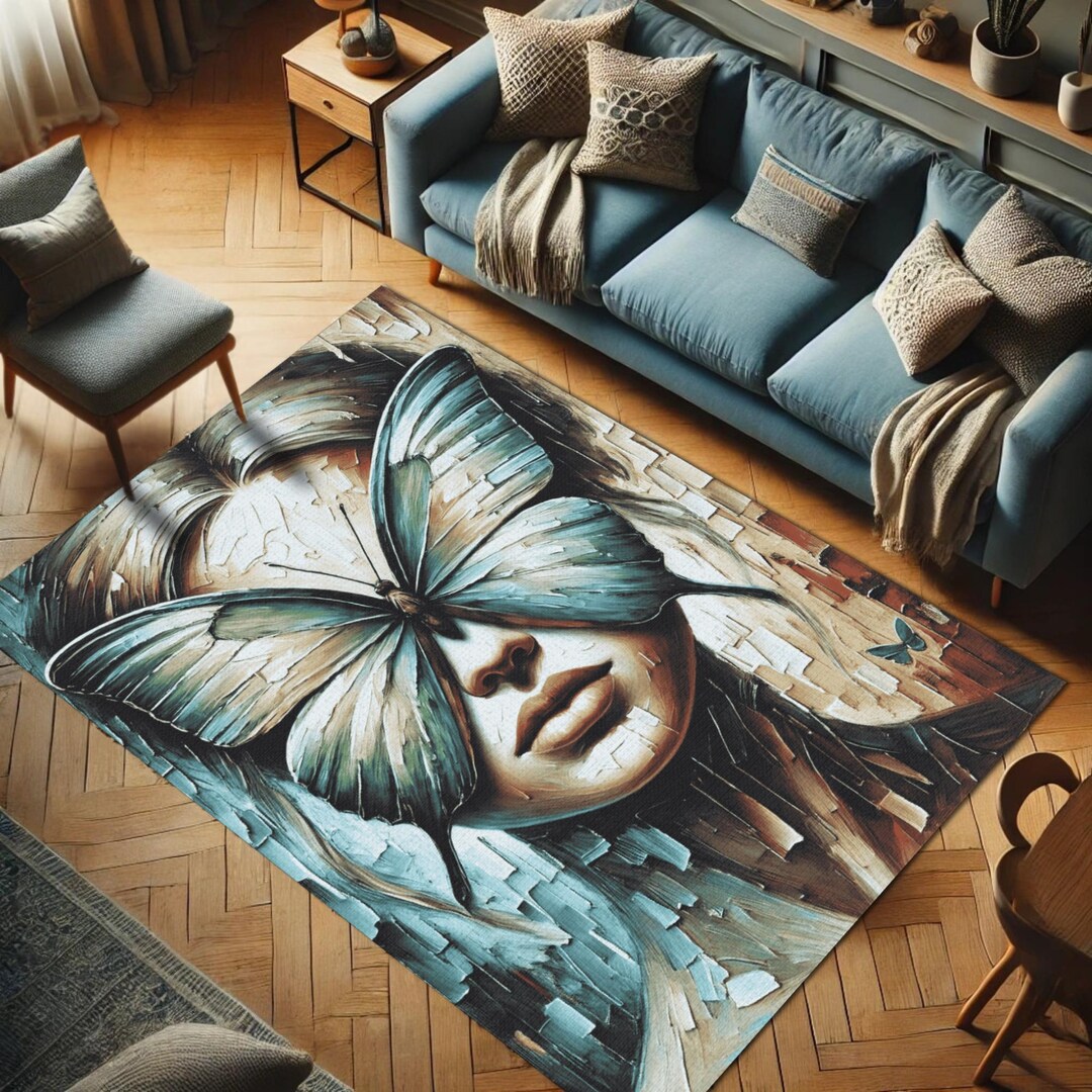 Surreal Butterfly Woman Rug, Metamorphosis Muse Rug, Surreal Rug ...