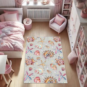 Muschel und Seestern-Teppich, Hausteppich, Ozean-Thema-Dekor, weich unter Wasser, inspirierte Bodenmatte, Meeresteppich, Babyzimmerteppich, Kinderzimmerteppich
