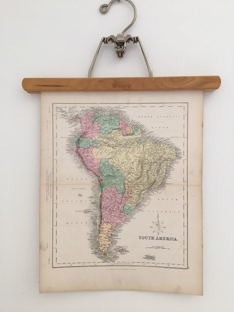 Map South America 1868 original vintage!