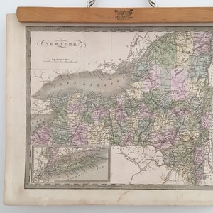 New York 1849 - Original Vintage Karte - Inset von Long Island
