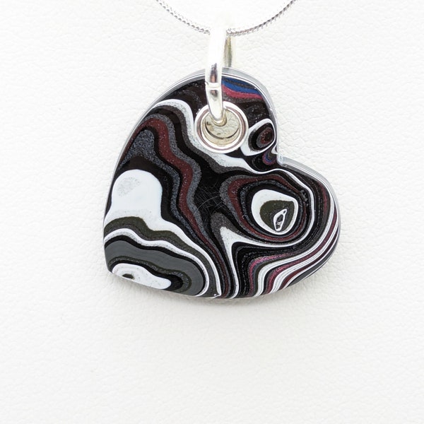 Detroit Fordite's Heart of the Motor City Made from 2022 Fordite 1 inch Heart Shape with your choice 20 or 24 inch silver plated necklace