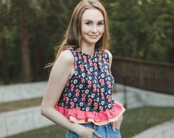 Floral Ruffle Crop  Tank