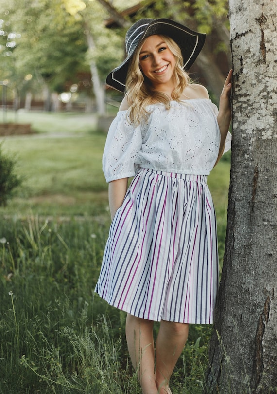 White and Purple Striped Skirt