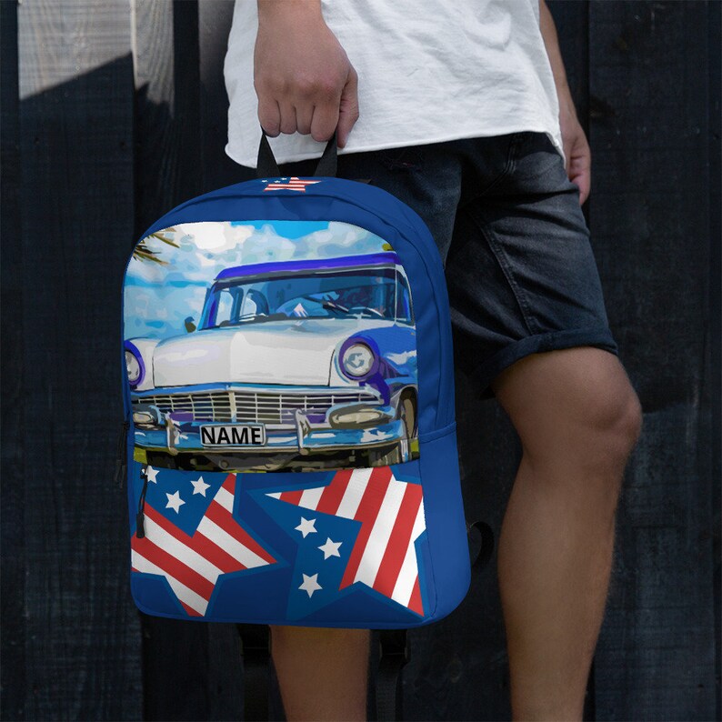 Old Car Patriotic Backpack Personalized