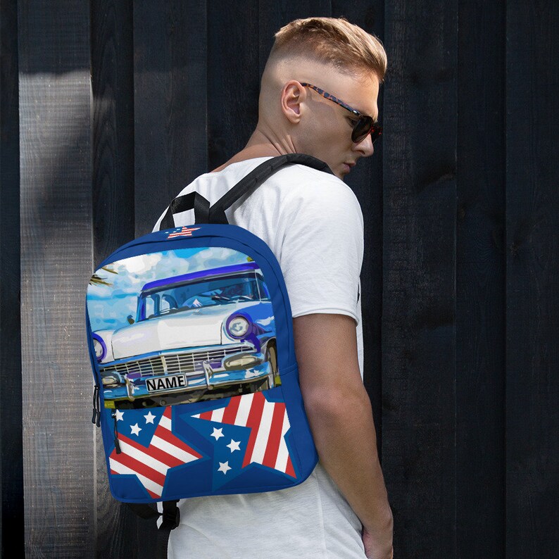 Old Car Patriotic Backpack Personalized
