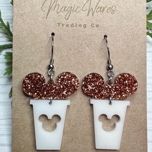 Orecchini pendenti a forma di tazza da caffè con orecchie da topo glitterate e spezie di zucca, orecchini a tazza PSL