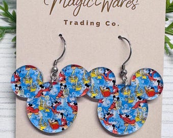 Sorcerer Mouse Acrylic Earrings, Lightweight Fantasmic inspired dangles