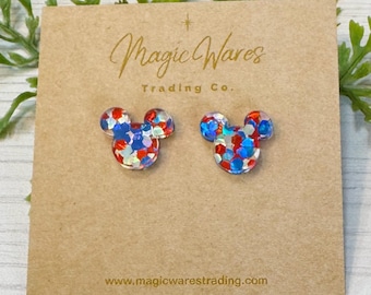 Patriotic Glitter Studs, Red Silver and Blue Glitter Laser Cut Post Earrings, 4th of July Earrings, USA 250th Birthday