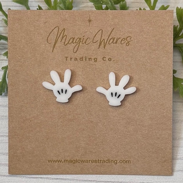 Pendientes de botón con forma de manos de ratón, pendientes de poste con forma de manos de dibujos animados blancas cortadas con láser, pendientes de poste de acero inoxidable con forma de manos de ratón para lóbulos perforados