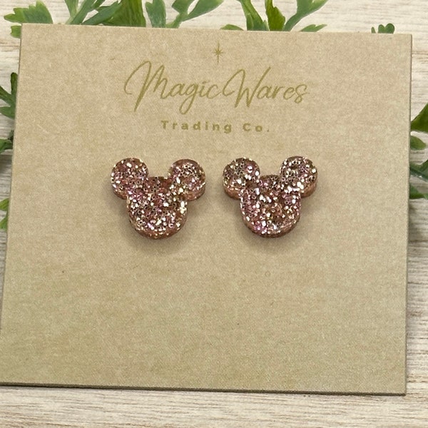 Rose Gold Glitter Stud, Laser cut Earrings, Made to order, Laser Engraved, Pierced Earlobe, Stainless Steel, Post earrings