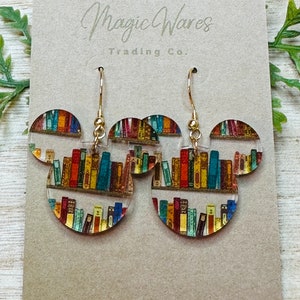 Beasts Library, Laser Cut Dangle Earrings , Bookshelf patterned Crystal Acrylic Earrings, Dangle Earrings, Belle inspired earrings