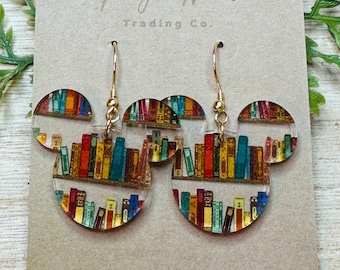 Beasts Library, Laser Cut Dangle Earrings , Bookshelf patterned Crystal Acrylic Earrings, Dangle Earrings, Belle inspired earrings