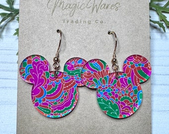 Preppy Bright Floral Mouse head Laser cut Crystal Acrylic Earrings, Lilly inspired Floral Acrylic earrings lightweight hypoallergenic