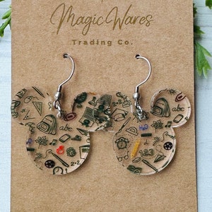 Back to School Mouse head Laser cut School Patterned Crystal Acrylic Earrings Back to school earrings gift for teacher