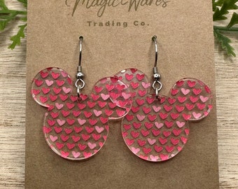 Sweetheart Mouse, Mouse head Laser cut Crystal Acrylic Earrings, Made to order, Laser Engraved, Glowforge Earrings