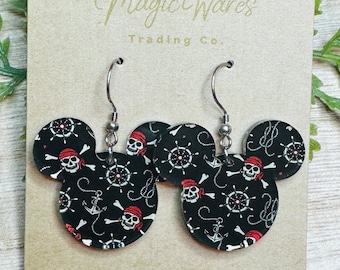 Pirate Mouse Acrylic Dangles, Laser cut Earrings, Pirates of the Caribbean inspired