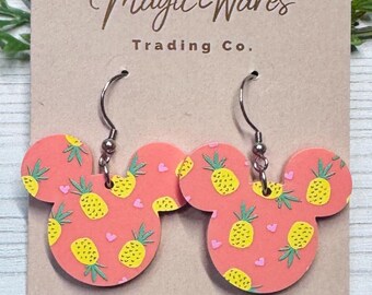 Pineapple Mouse Coral Acrylic Earrings, Dangle Earrings Made to order