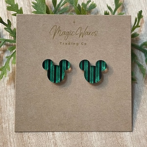 Ghost Host Green Striped Mouse Stud Earrings, Clip ons available