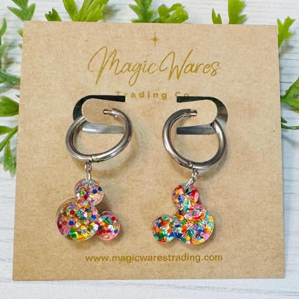 Pendientes de aro pequeños con purpurina y confeti, pendientes de aro pequeños multicolores con purpurina